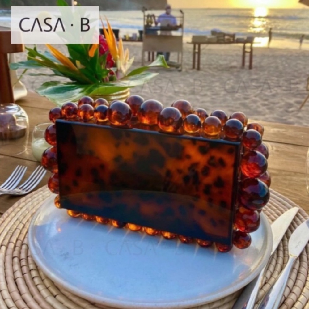 5⭐️CASA B| NERI Beaded Acrylic Clutch Bag in Tortoise